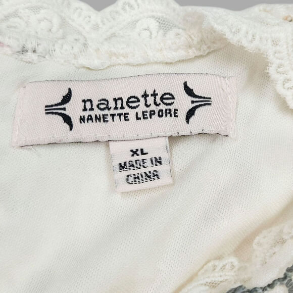 Nanette Lepore Floral Lace Top Ivory Pink Blue Scalloped Neck Back Zip Pastel XL - Picture 3 of 7